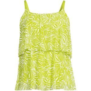 CLand's End Plus Size Tankini Mesh tiered chlorine resist Lime Egret floral L